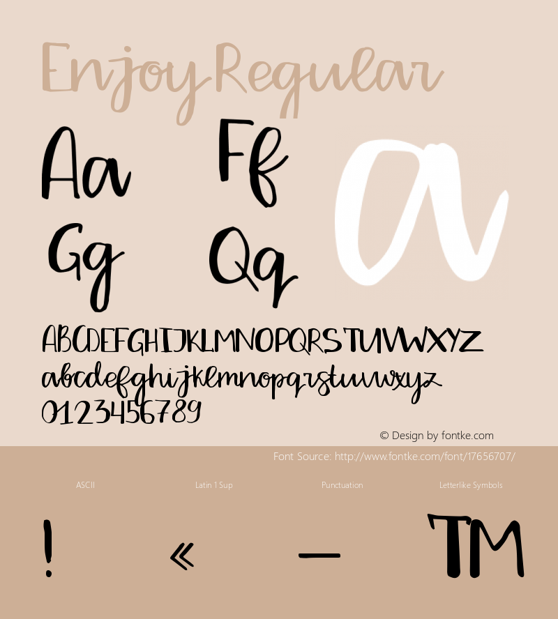 Enjoy Regular Version 1.001;PS 001.001;hotconv 1.0.56;makeotf.lib2.0.21325 Font Sample