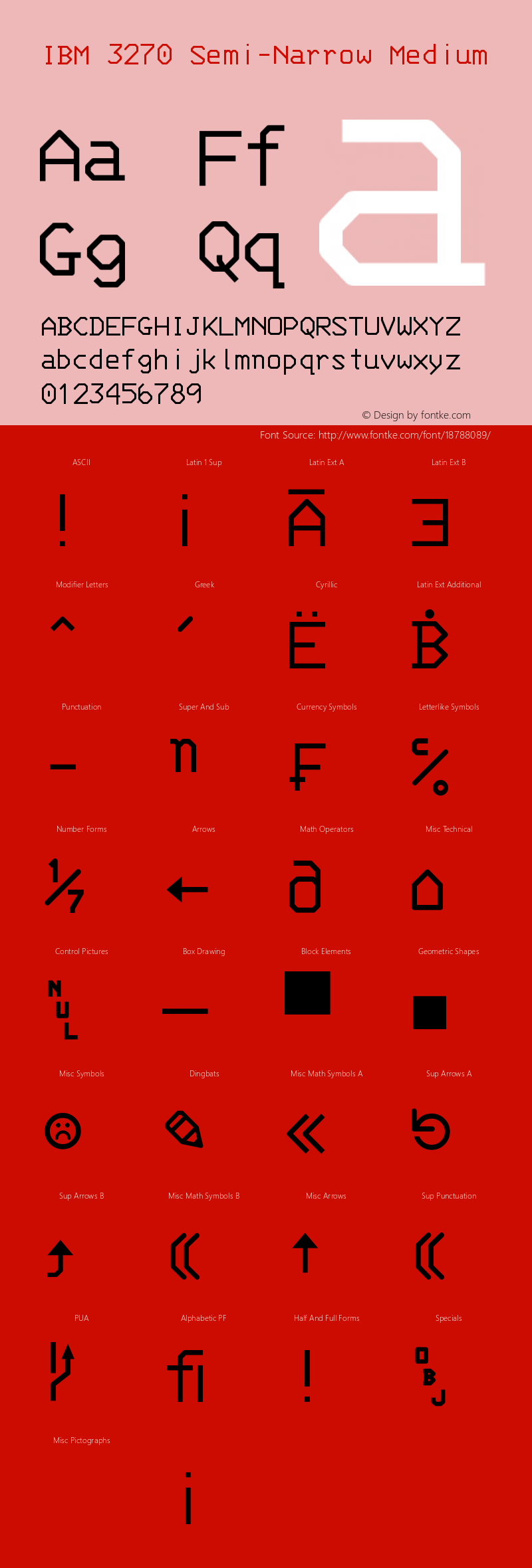 IBM 3270 Semi-Narrow Medium Version 001.000 Font Sample