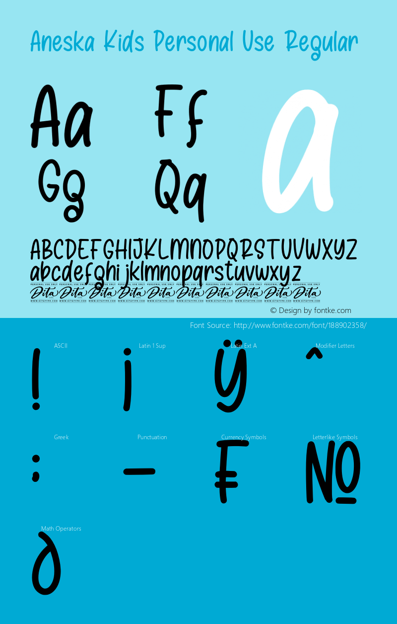 Aneska Kids Personal Use Version 1.00;September 12, 2020;FontCreator 12.0.0.2567 64-bit图片样张