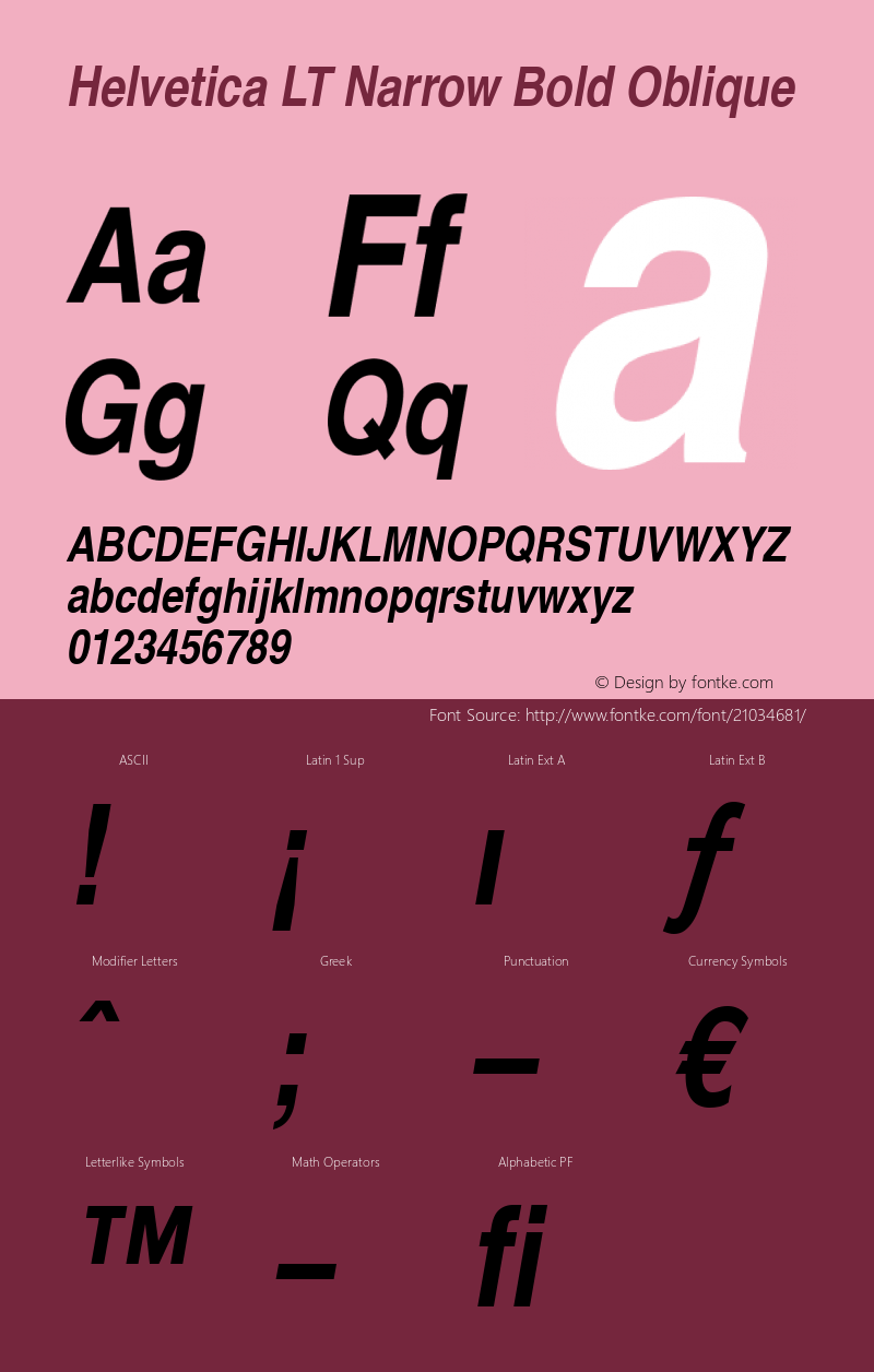 Helvetica LT Narrow Bold Oblique Version 6.1; 2002 Font Sample