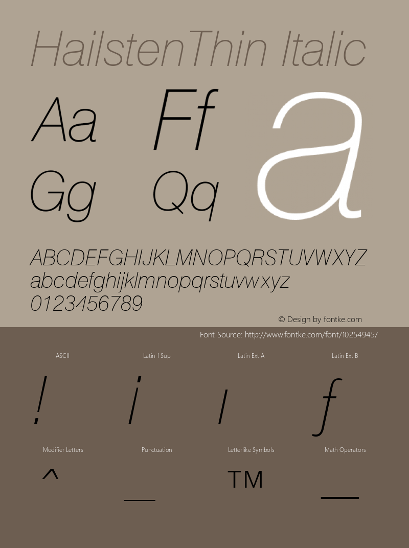 HailstenThin Italic Macmillan Computer Publishing Font Sample