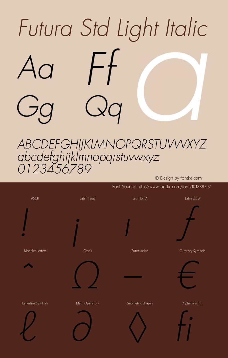 Futura Std Light Italic OTF 1.029;PS 001.002;Core 1.0.33;makeotf.lib1.4.1585 Font Sample