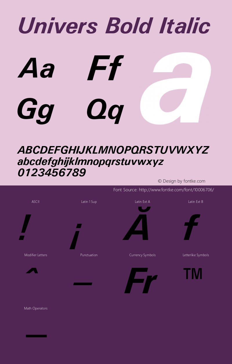 Univers Bold Italic Version 1.02a Font Sample