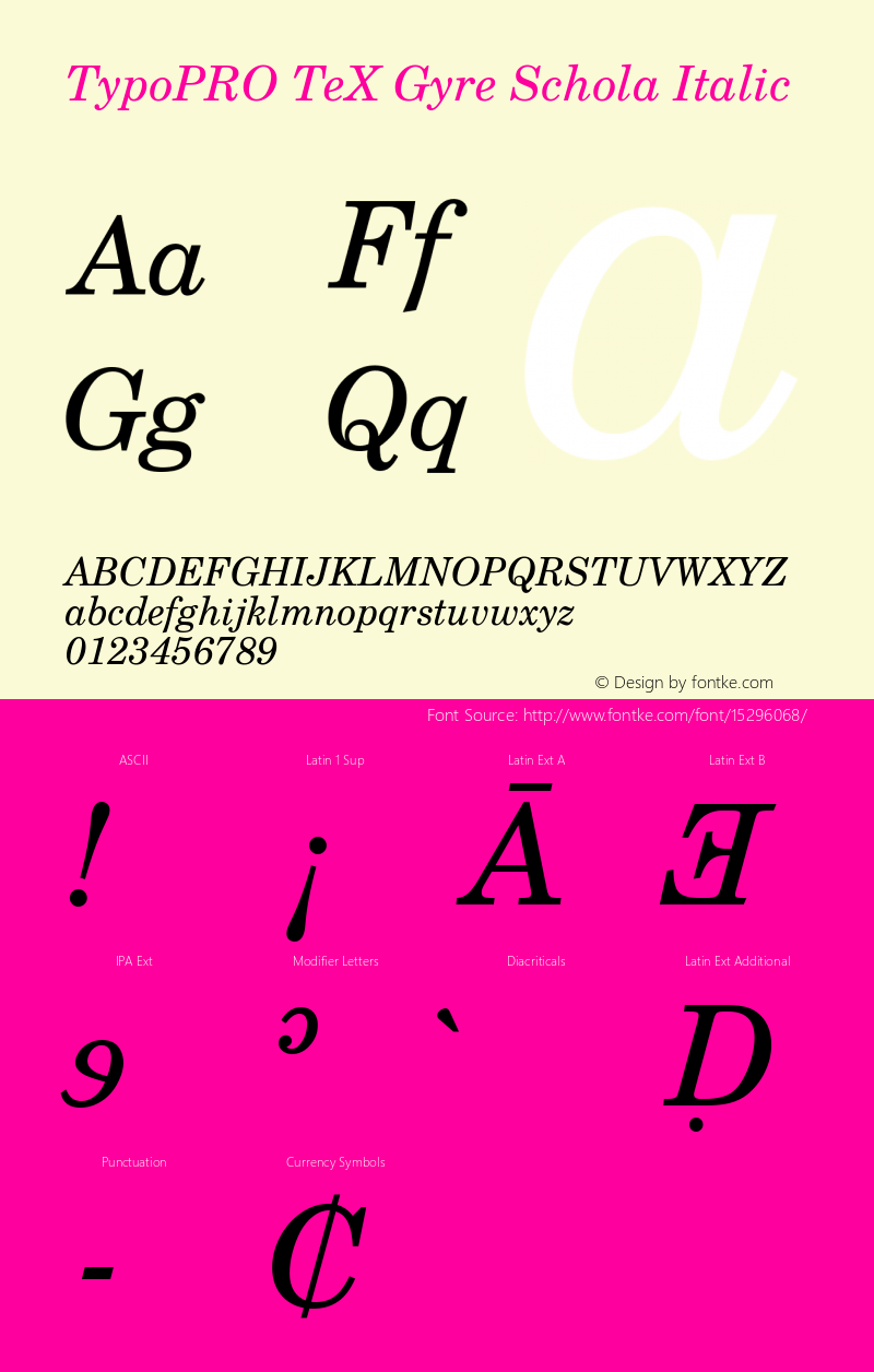 TypoPRO TeX Gyre Schola Italic Version 2.005;PS 2.005;hotconv 1.0.49;makeotf.lib2.0.14853 Font Sample