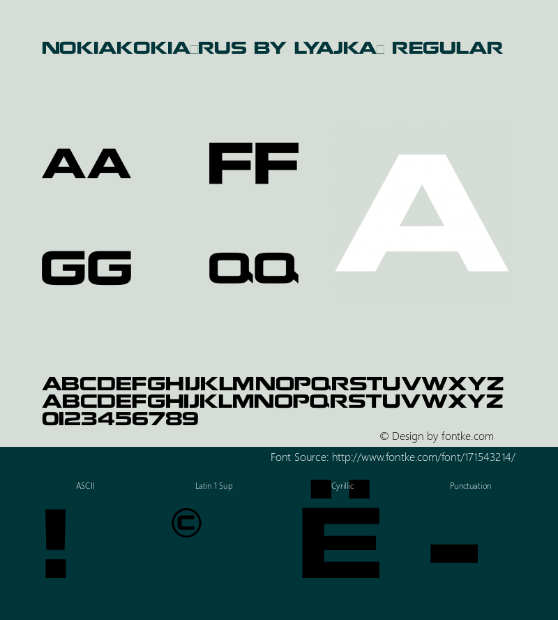 NokiaKokia(RUS BY LYAJKA) Version 1.00;June 8, 2021;FontCreator 13.0.0.2683 64-bit图片样张