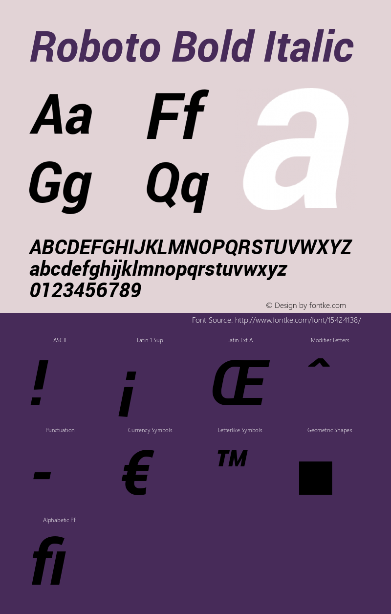 Roboto Bold Italic Version 1.100141; 2013 Font Sample