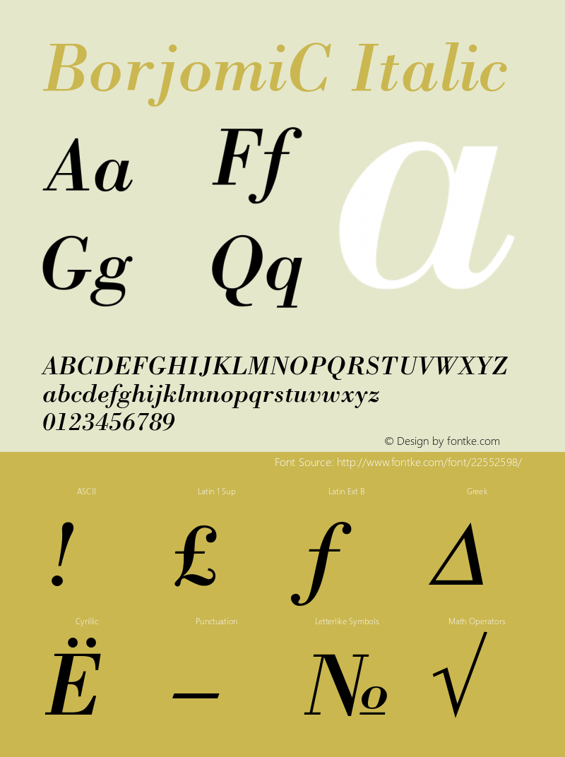 BorjomiC Italic Version 001.000 Font Sample