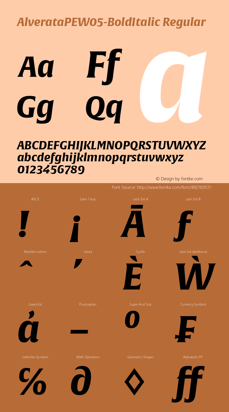 Alverata PE W05 Bold Italic Version 1.10 Font Sample