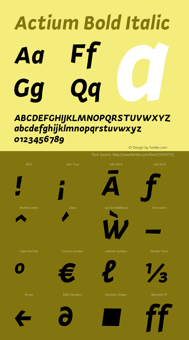 Actium-BoldItalic Version 1.002 Font Sample