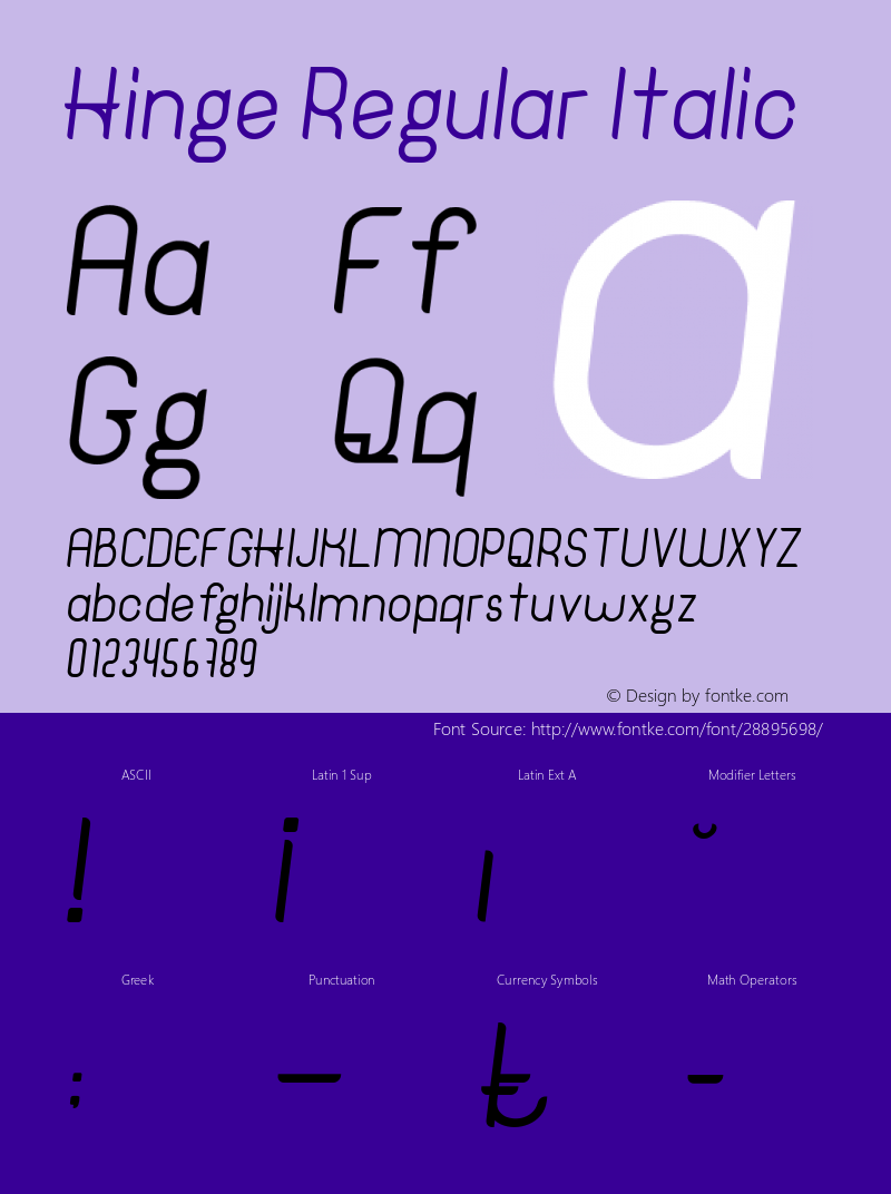 Hinge Regular Italic Version 1.00;March 21, 2019;FontCreator 11.5.0.2422 64-bit Font Sample