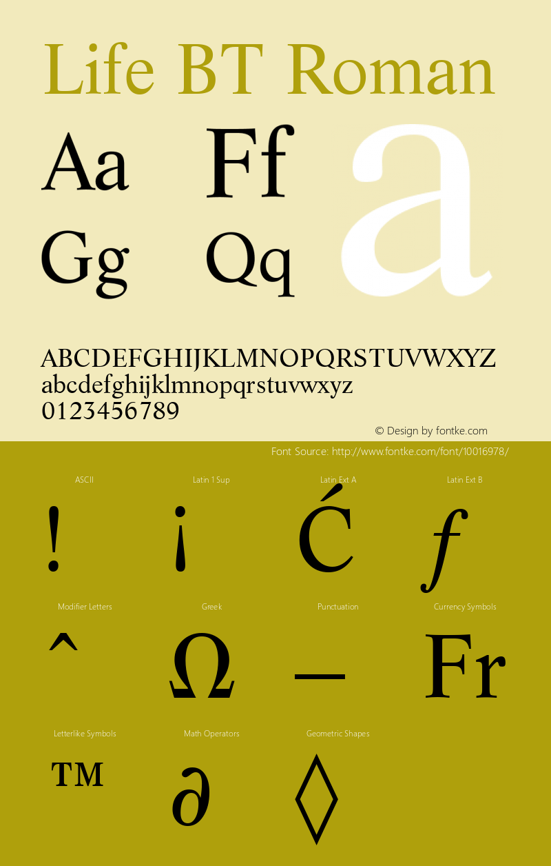 Life BT Roman mfgpctt-v4.4 Dec 29 1998 Font Sample