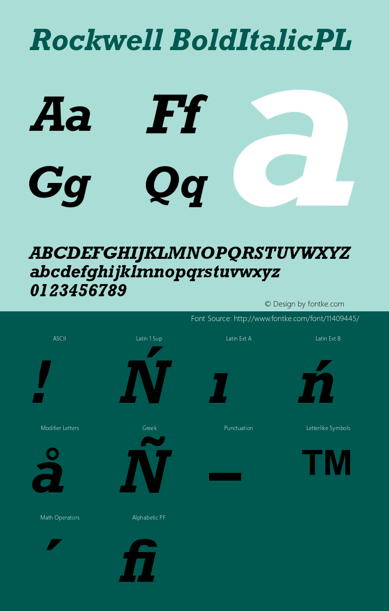 Rockwell BoldItalicPL Version 001.000 Font Sample