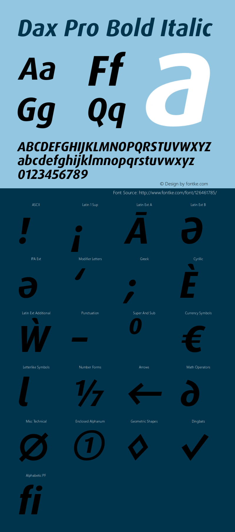 Dax Pro Bold Italic Version 7.504; 2005; Build 1025 Font Sample