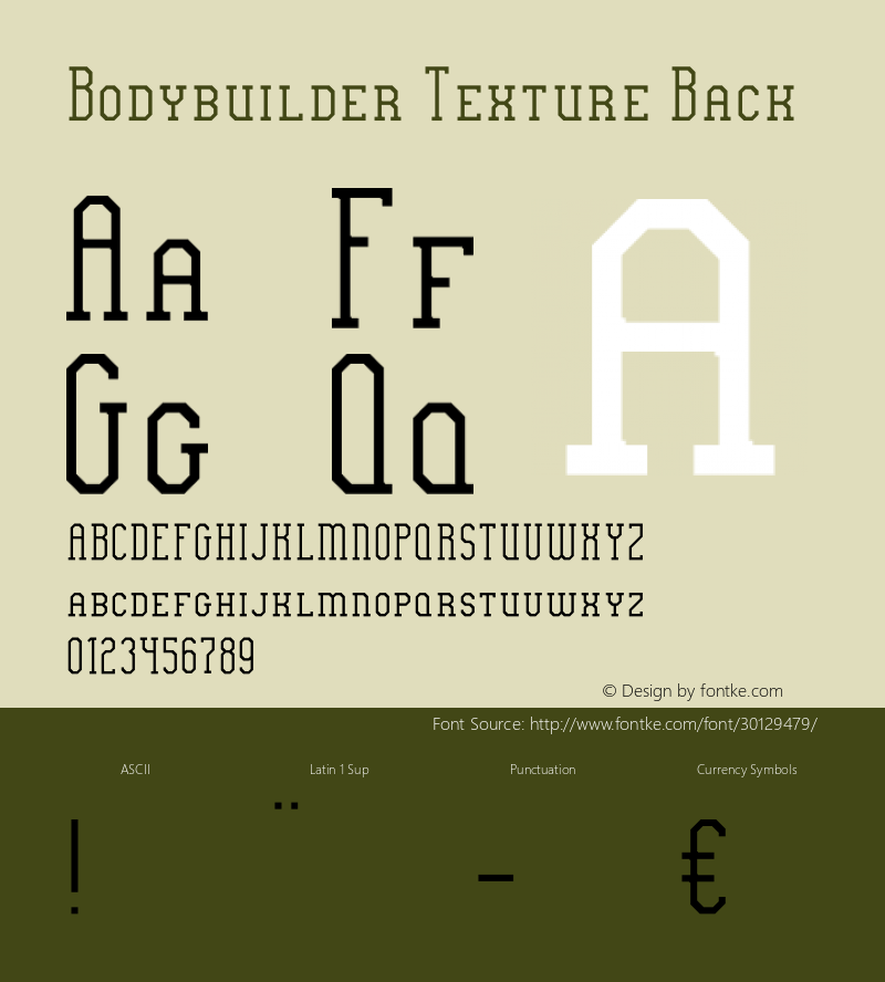 Bodybuilder Texture Back Version 1.00;May 22, 2019;FontCreator 11.5.0.2430 64-bit Font Sample