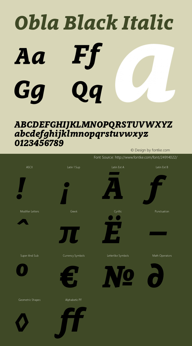 Obla-BlackItalic Version 1.000 2016 initial release Font Sample