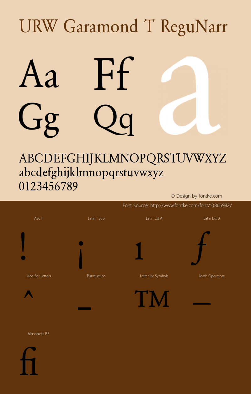 URW Garamond T ReguNarr Version 001.005 Font Sample