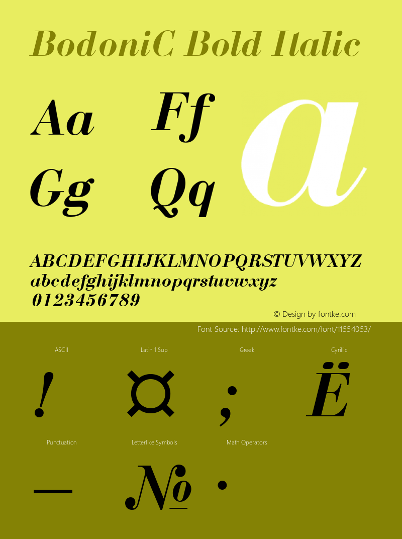 BodoniC Bold Italic Version 001.000 Font Sample