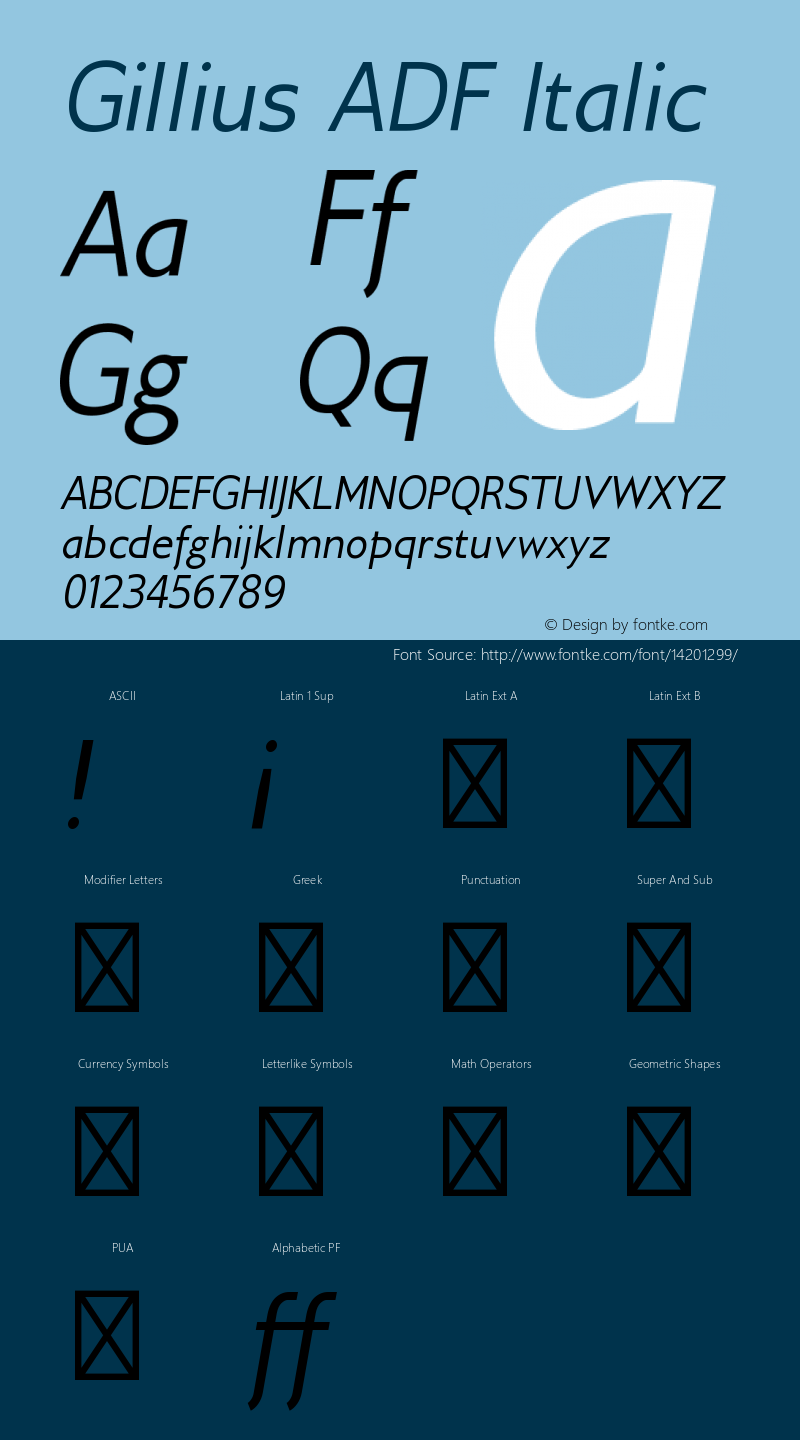Gillius ADF Italic Version 1.009 Font Sample