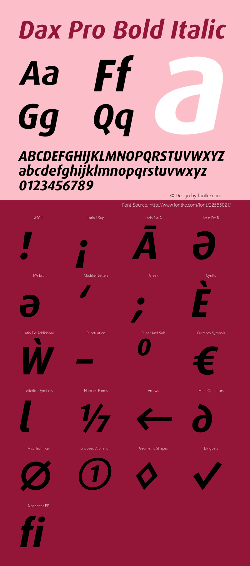 Dax Pro Bold Italic Version 7.504 Font Sample