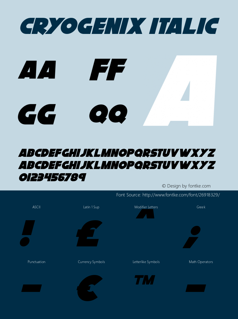 Cryogenix Italic Version 1.00 September 14, 2018, initial release Font Sample