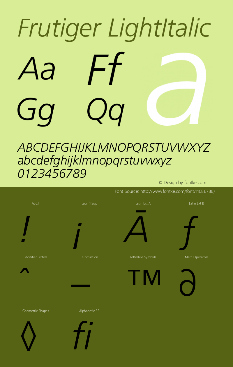 Frutiger LightItalic Version 001.000 Font Sample