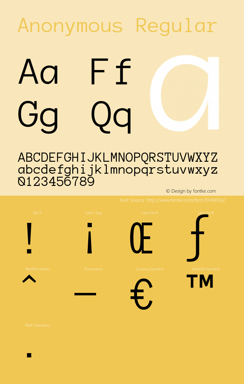 Anonymous Regular Unknown Font Sample