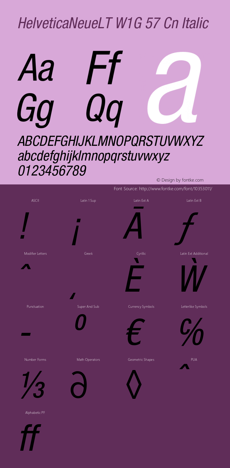 HelveticaNeueLT W1G 57 Cn Italic Version 1.100;PS 001.001;hotconv 1.0.38 Font Sample