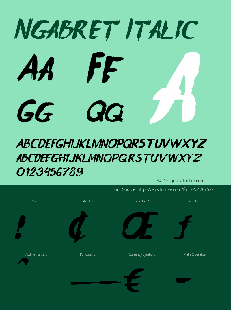 Ngabret-Italic Version 001.001 Font Sample