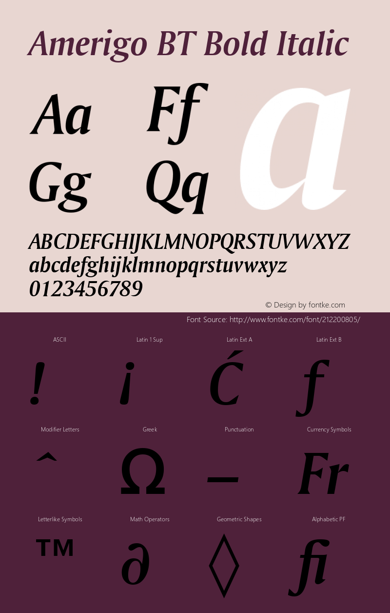 Amerigo BT Bold Italic Version 1.01 emb4-OT图片样张