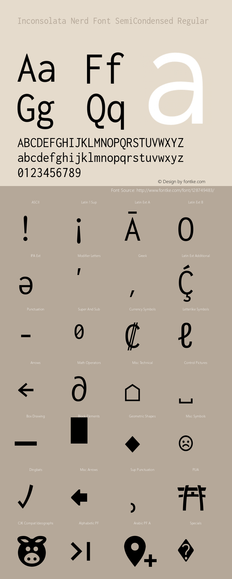 Inconsolata SemiCondensed Regular Nerd Font Complete Version 3.001 Font Sample