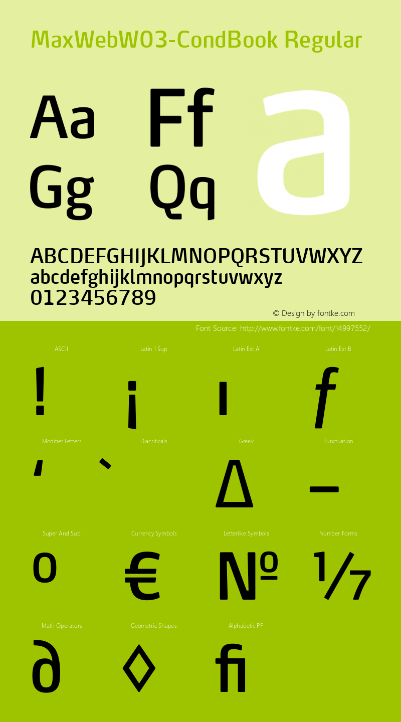 MaxWebW03-CondBook Regular Version 7.504 Font Sample