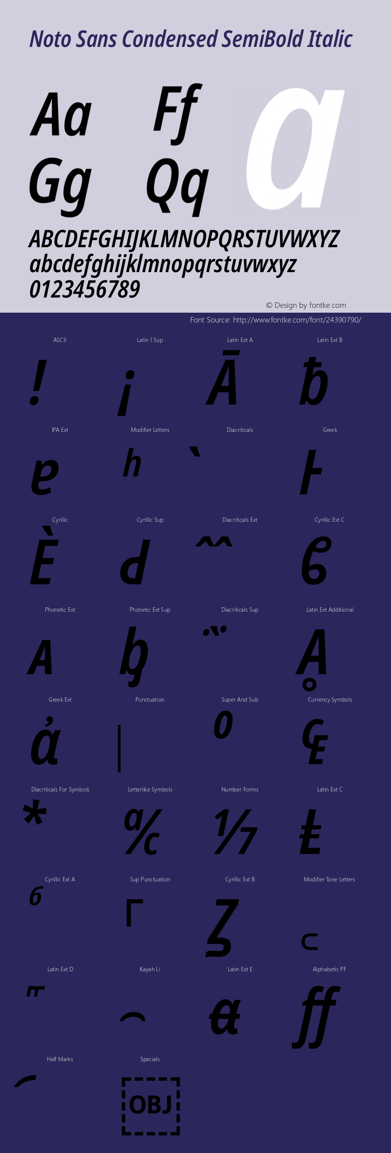 Noto Sans Condensed SemiBold Italic Version 2.000 Font Sample