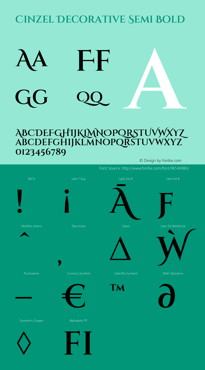 Cinzel Decorative Semi Bold Version 1.001;hotconv 1.0.109;makeotfexe 2.5.65596 Font Sample