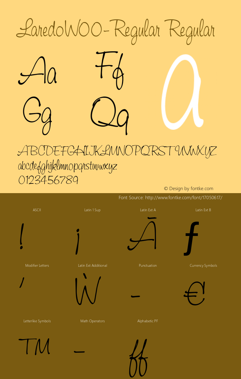 LaredoW00-Regular Regular Version 1.00 Font Sample