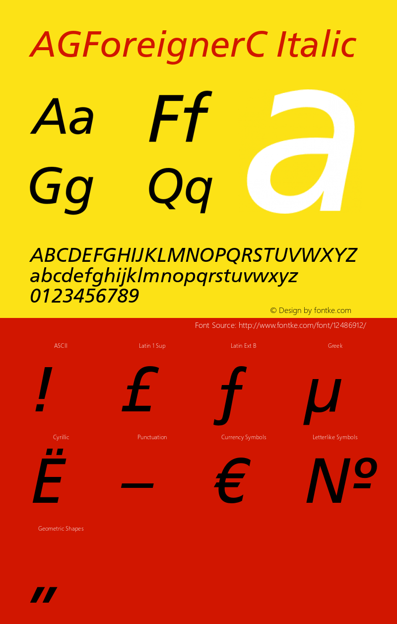 AGForeignerC Italic OTF 1.0;PS 001.000;Core 116;AOCW 1.0 161 Font Sample