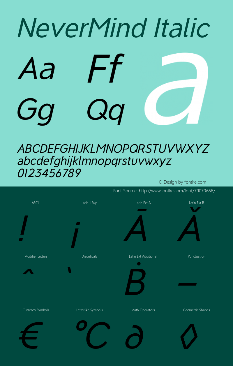 NeverMind Condensed Regular italic Version 1.102 Font Sample