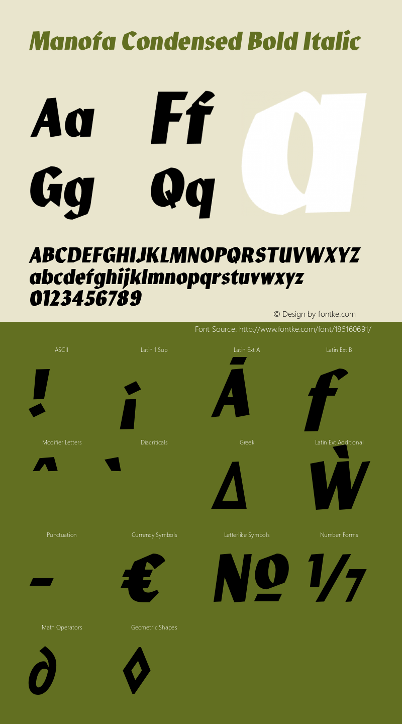 Manofa Condensed Bold Italic Version 1.000;PS 001.000;hotconv 1.0.88;makeotf.lib2.5.64775图片样张