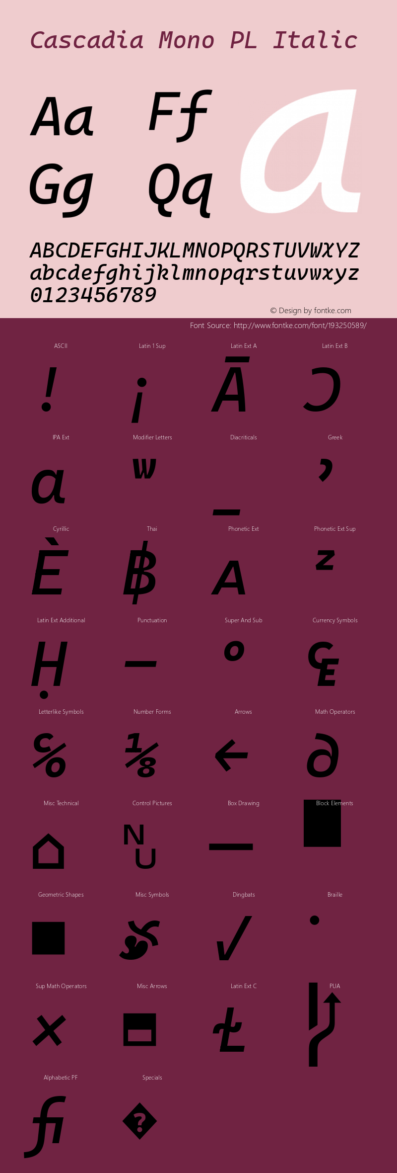 Cascadia Mono PL Italic Version 2111.001图片样张