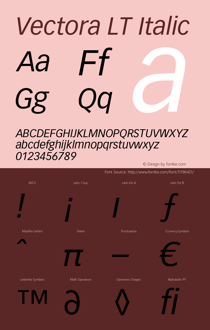 Vectora LT Italic Version 006.000 Font Sample