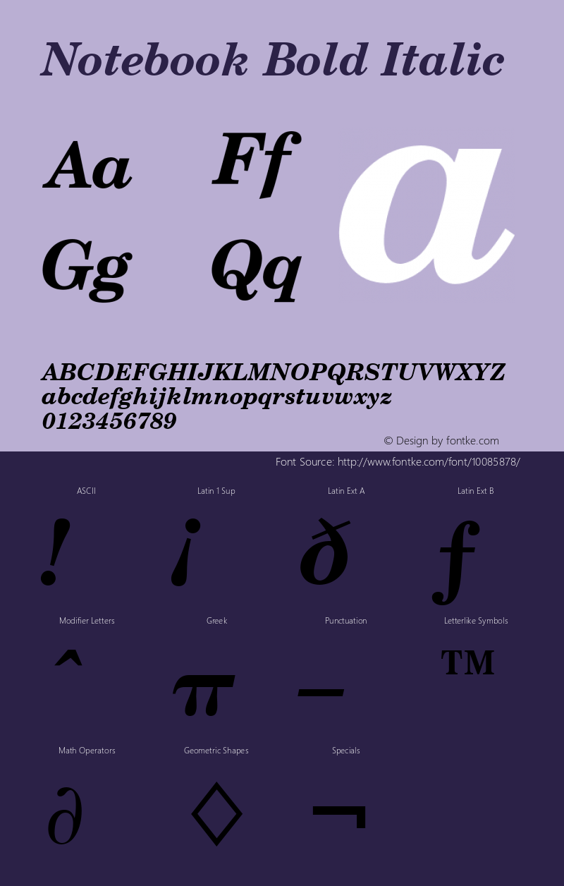 Notebook Bold Italic Font Version 2.6; Converter Version 1.10 Font Sample