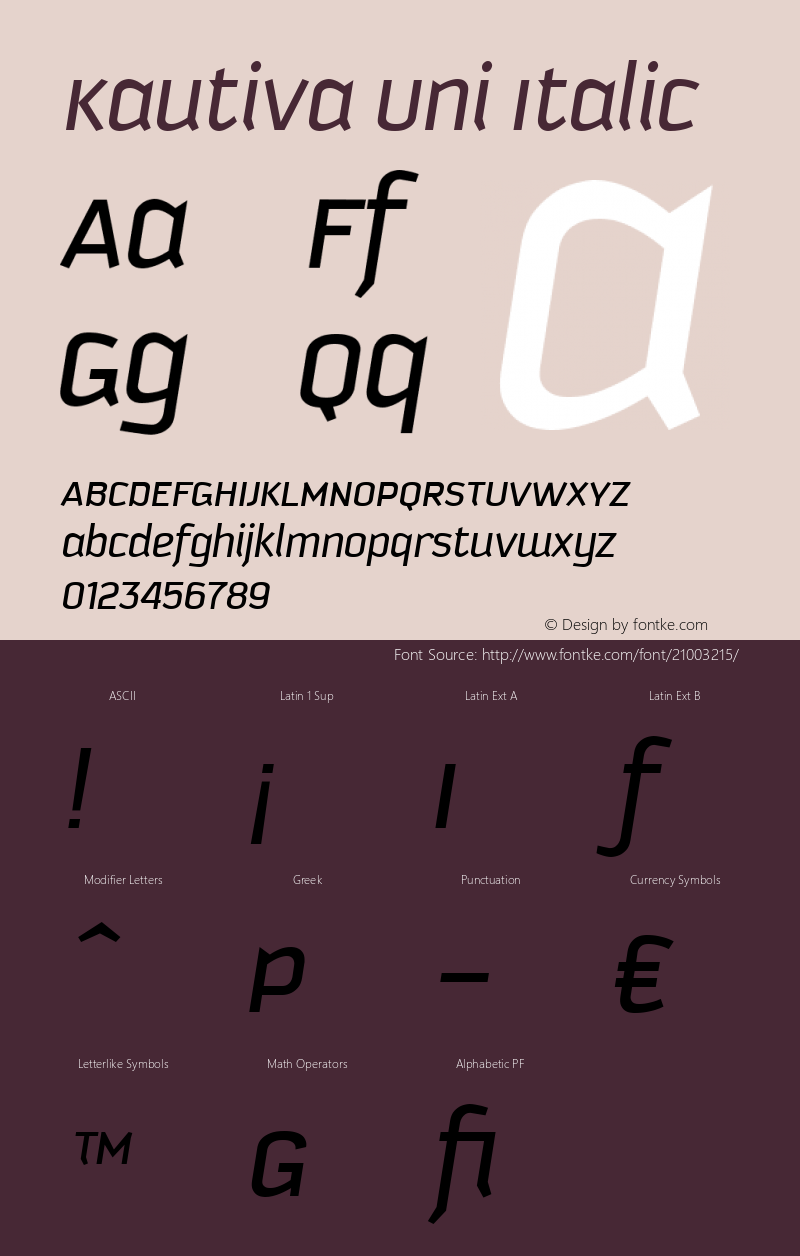 Kautiva Uni Italic Version 001.000 Font Sample
