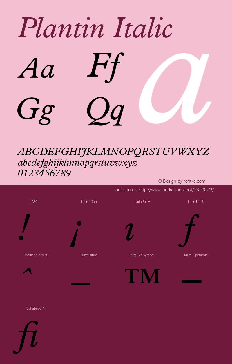 Plantin Italic Version 001.000 Font Sample