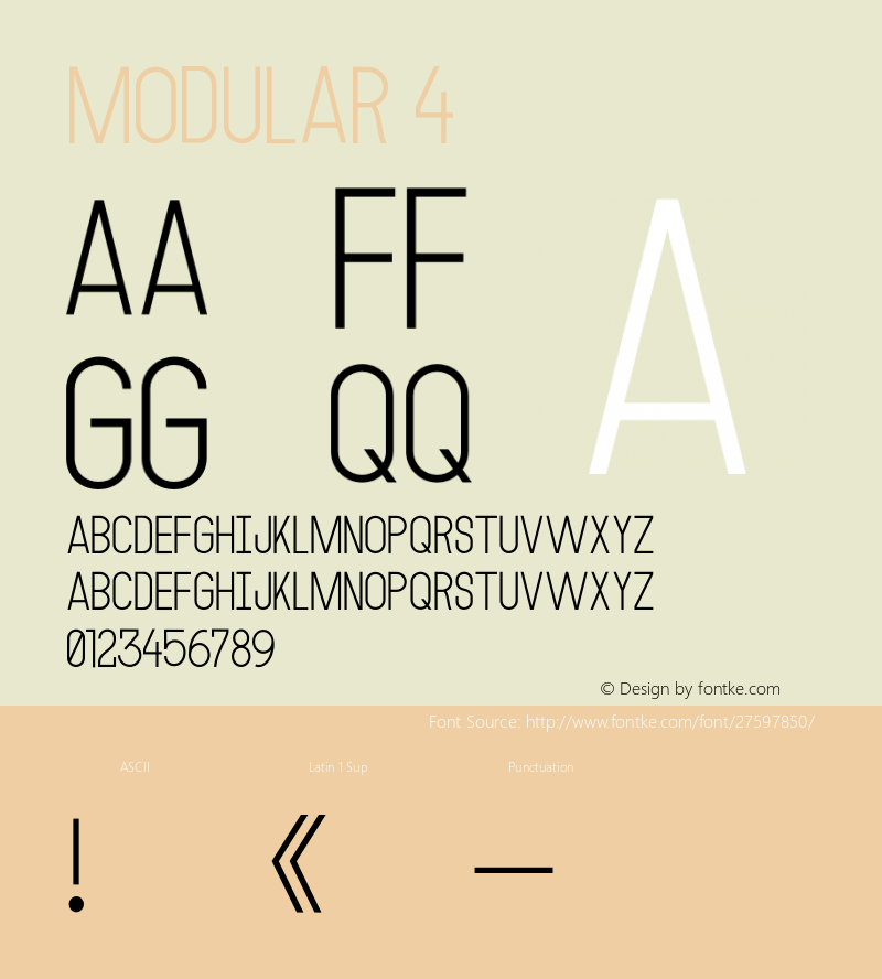 MODULAR 4 Version 1.001;PS 001.001;hotconv 1.0.88;makeotf.lib2.5.64775 Font Sample