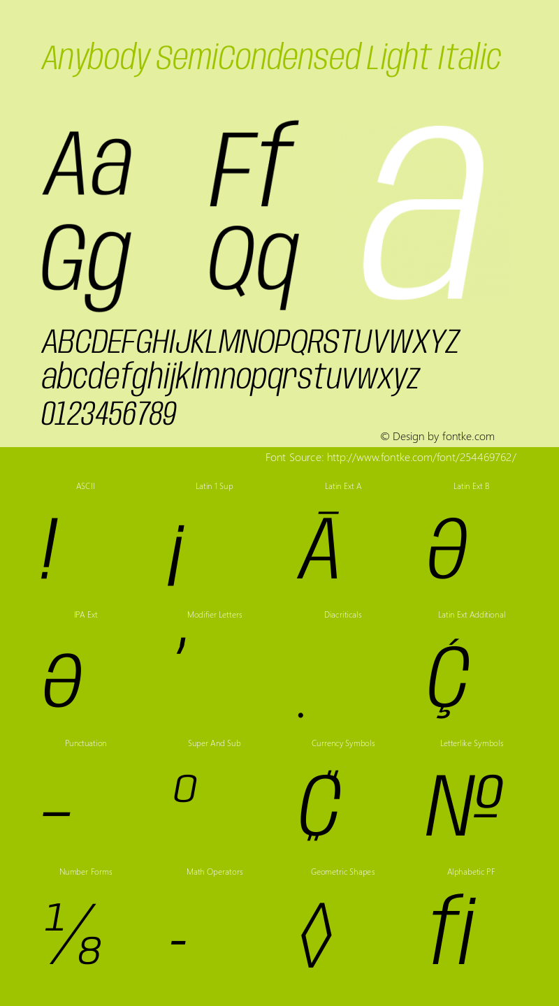 Anybody SemiCondensed Light Italic Version 1.113;gftools[0.9.25]图片样张