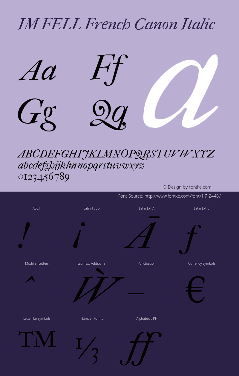 IM FELL French Canon Italic Version 3.00 Font Sample