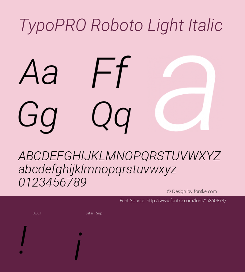 TypoPRO Roboto Light Italic Version 2.001047; 2015 Font Sample