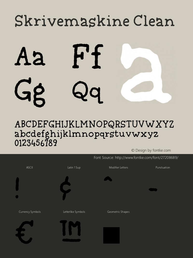 Skrivemaskine Clean Version 1.00;September 4, 2018;FontCreator 11.5.0.2427 64-bit Font Sample