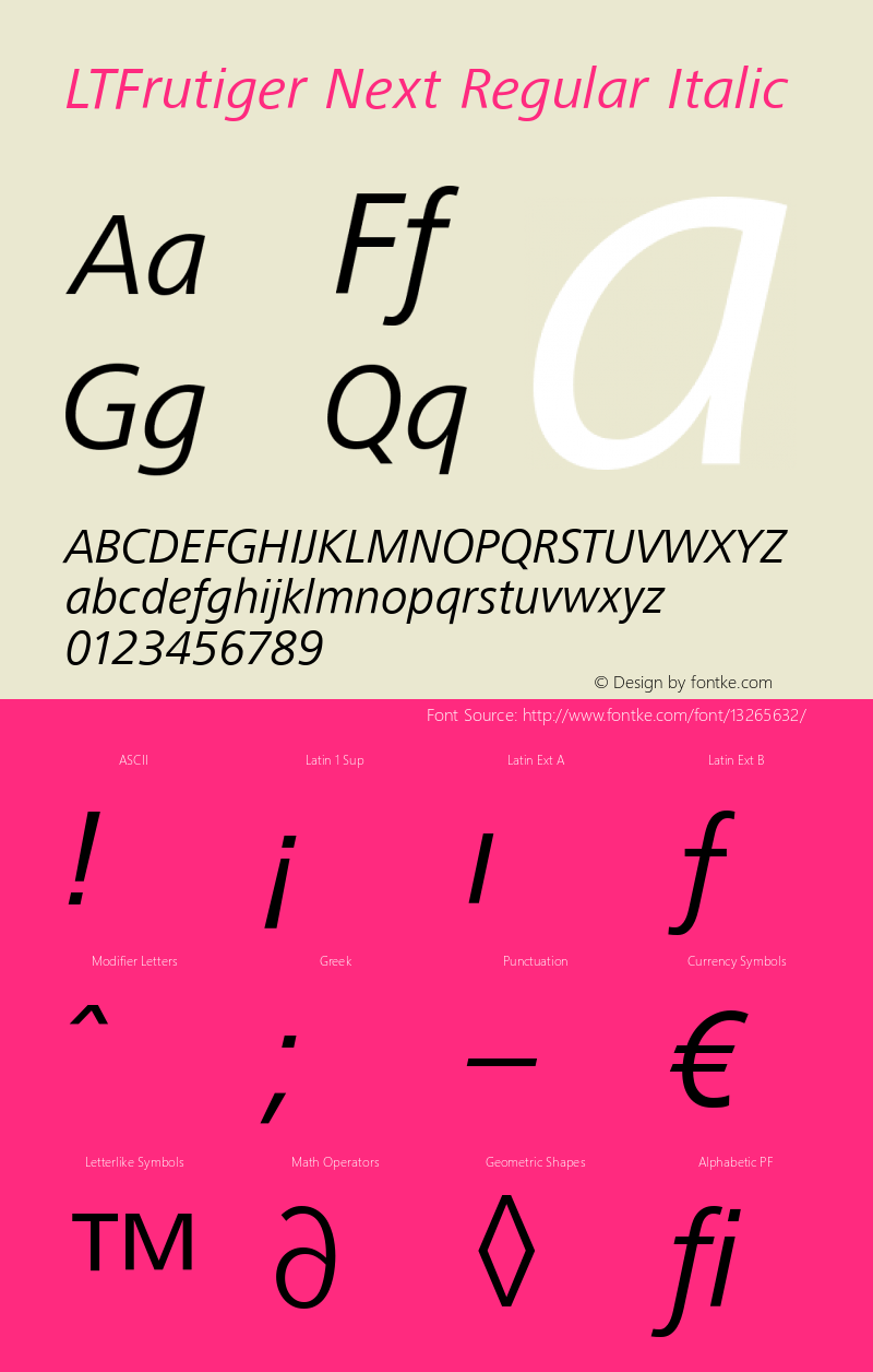 LTFrutiger Next Regular Italic Version 1.0; 2000; initial release Font Sample