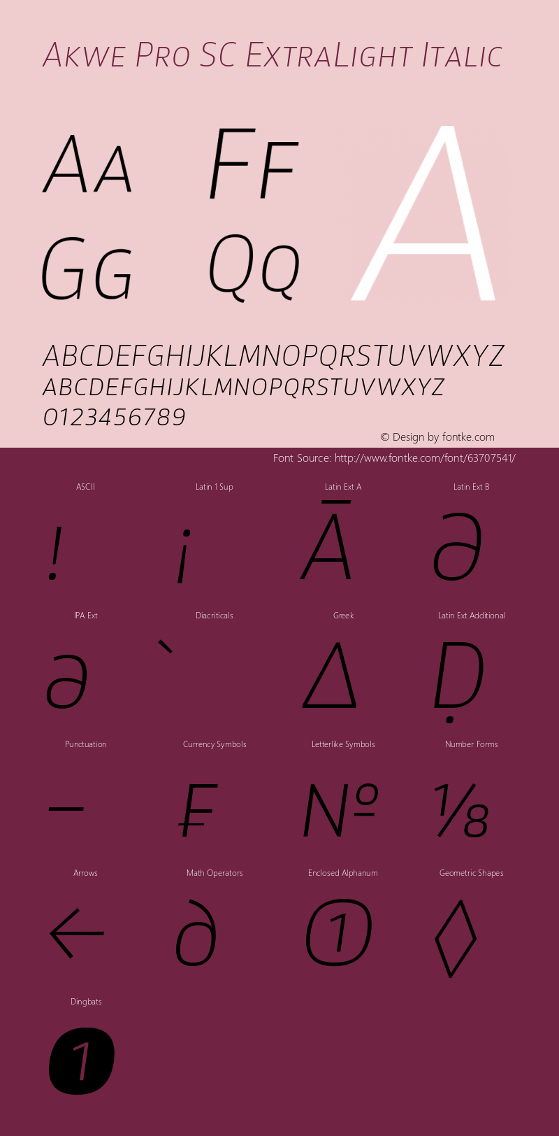 Akwe Pro SC ExtraLight Italic Version 1.000;PS 001.000;hotconv 1.0.88;makeotf.lib2.5.64775 Font Sample