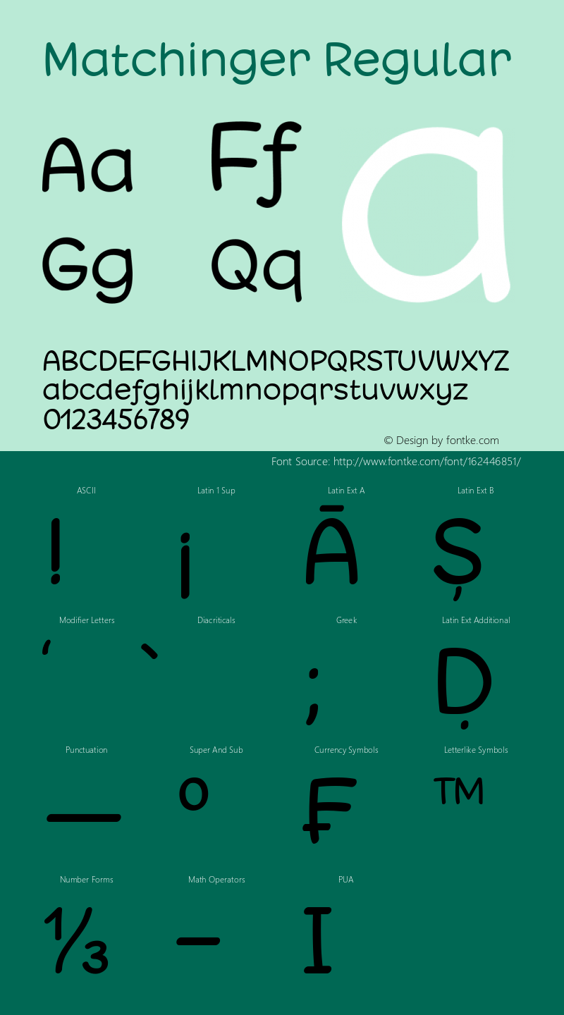 Matchinger Version 1.00;January 21, 2019 Font Sample